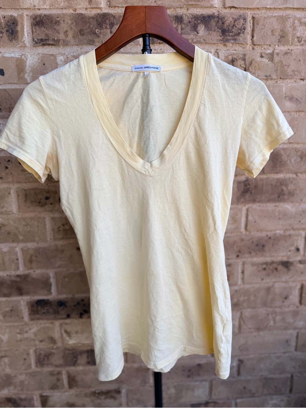 James Perse Pale Yellow V-Neck Short Sleeve Tee